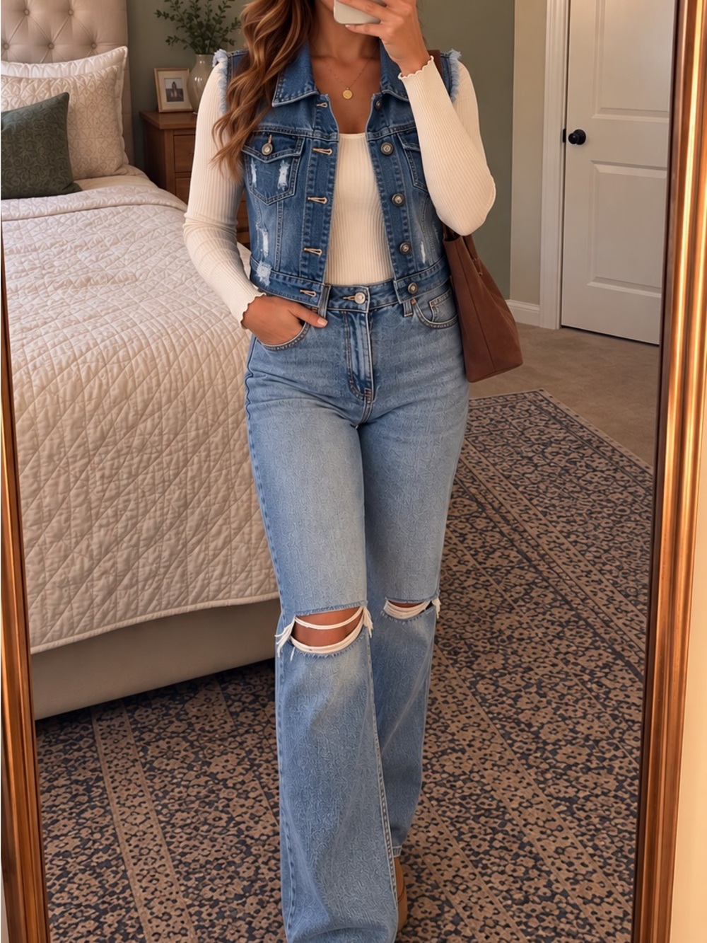 Rue21 Cropped Distressed Denim Vest Women's Medium Y2K Jean Vest